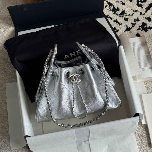 Quilted Bucket Bag — Metallic & Earth