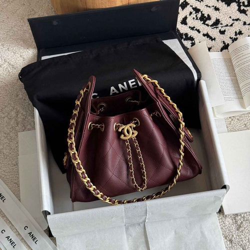 Quilted Bucket Bag — Metallic & Earth