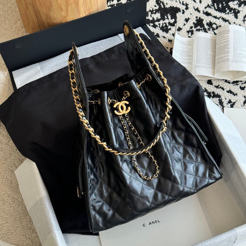 Quilted Bucket Bag — Black & Pastels
