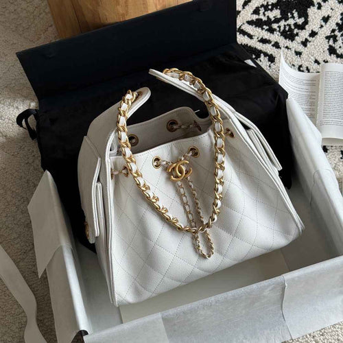 Quilted Bucket Bag — Black & Pastels