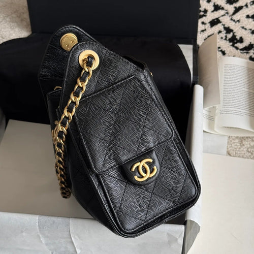 Quilted Bucket Bag — Black & Pastels