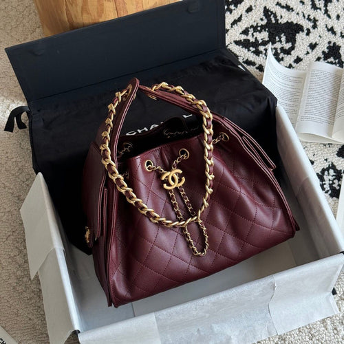 Quilted Bucket Bag — Metallic & Earth