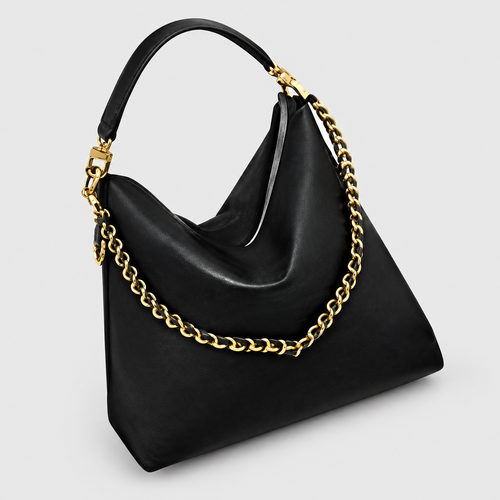 Chain Trim Hobo Shoulder Bag