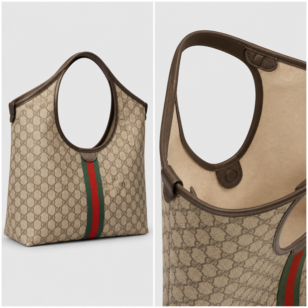 Geometric Checker Tote Bag — Beige/Black — detail collage