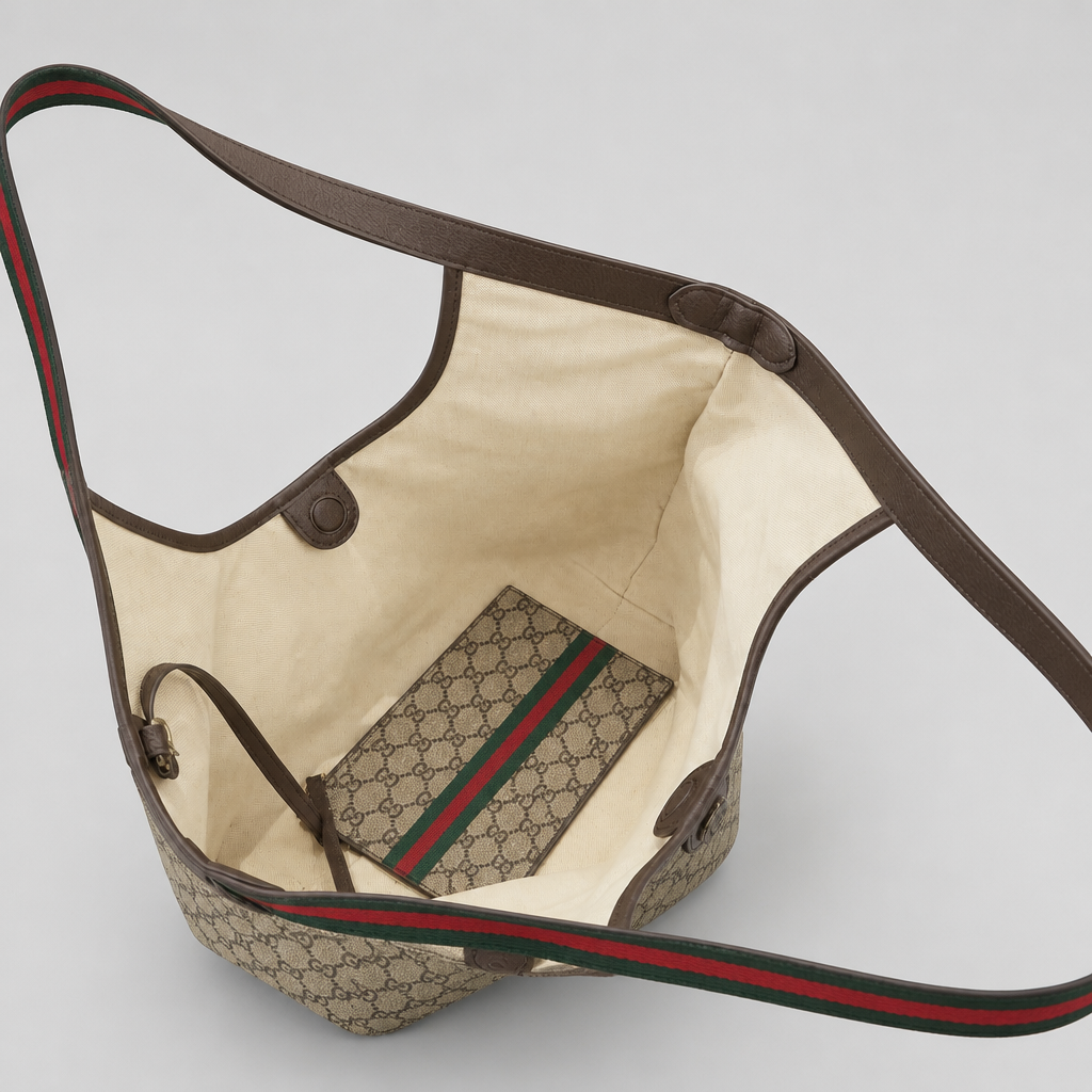 Geometric Checker Tote Bag — Beige/Black — interior beige