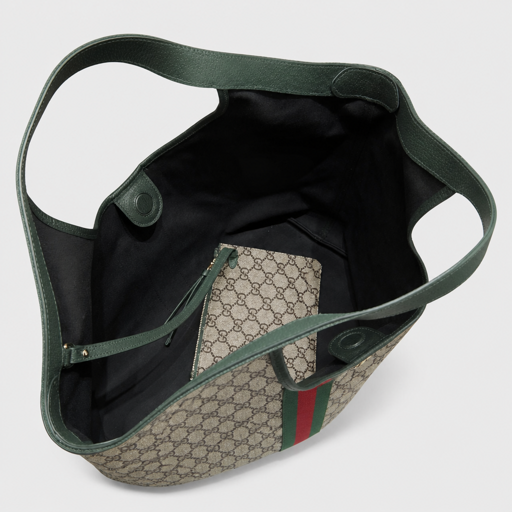 Geometric Checker Tote Bag — Black — interior black