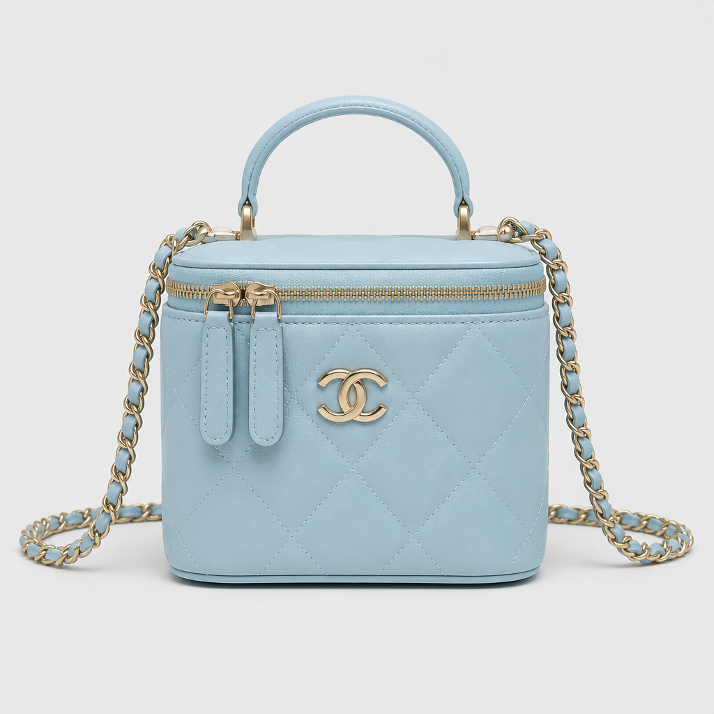 Quilted Vanity Case Crossbody — front 04 — Light Blue 11 cm — Top Handle