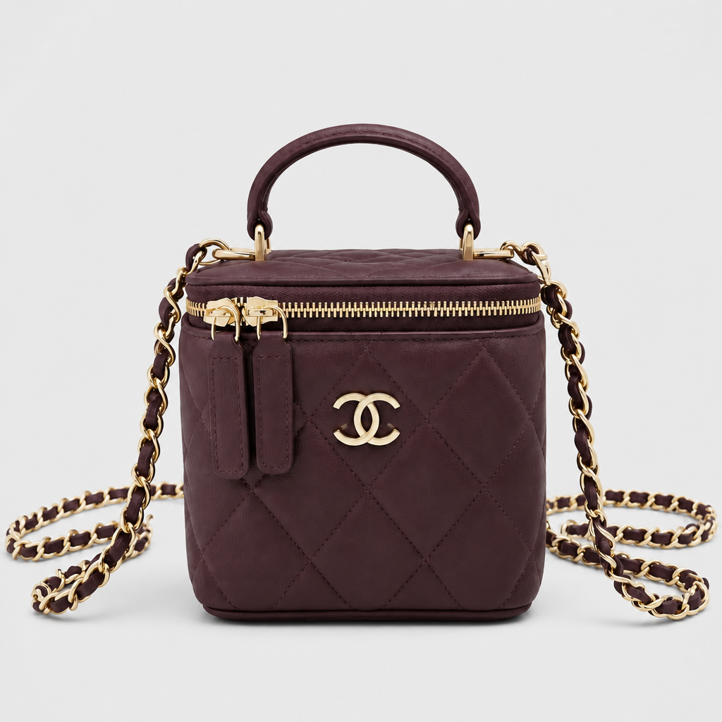 Quilted Vanity Case Crossbody — front 08 — Burgundy 11 cm — Top Handle