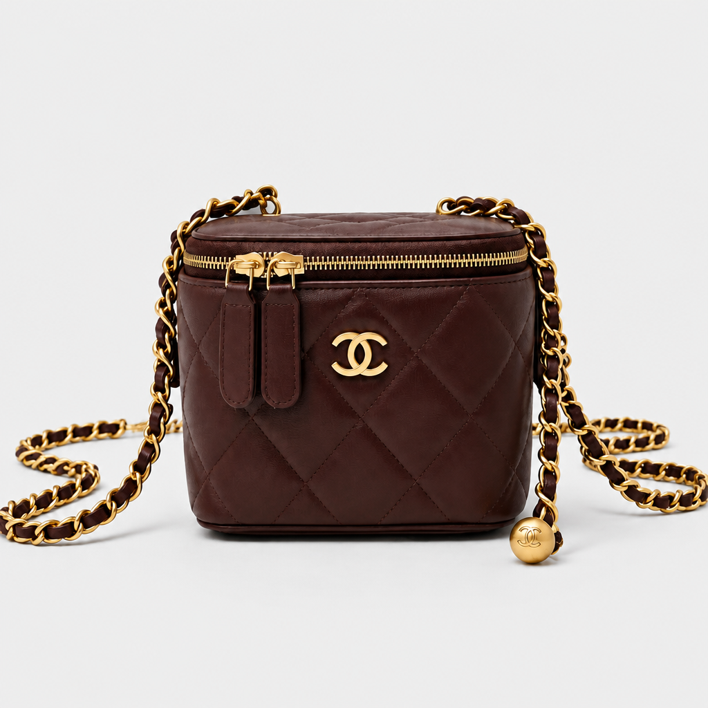 Quilted Vanity Case Crossbody — front 10 — Burgundy 11 cm — Chain Strap Only