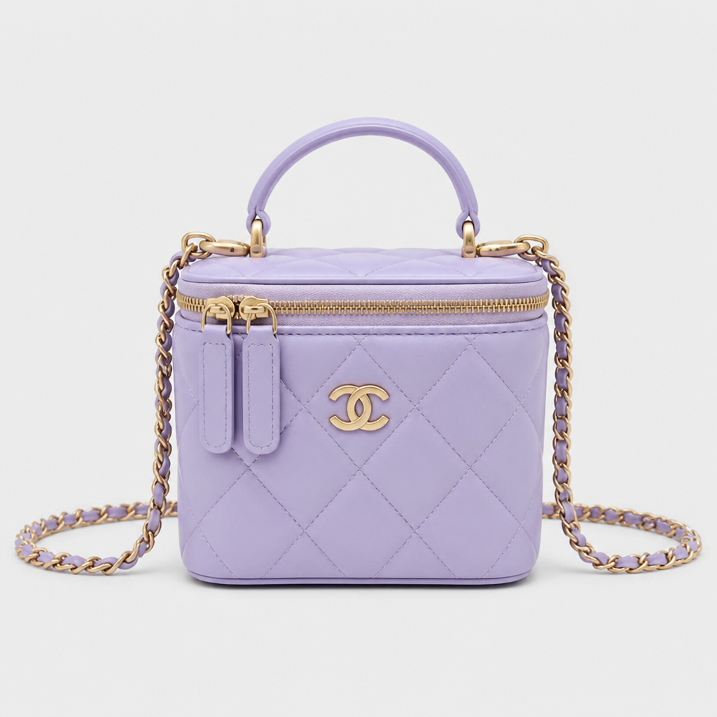 Quilted Vanity Case Crossbody — front 12 — Lavender 11 cm — Top Handle