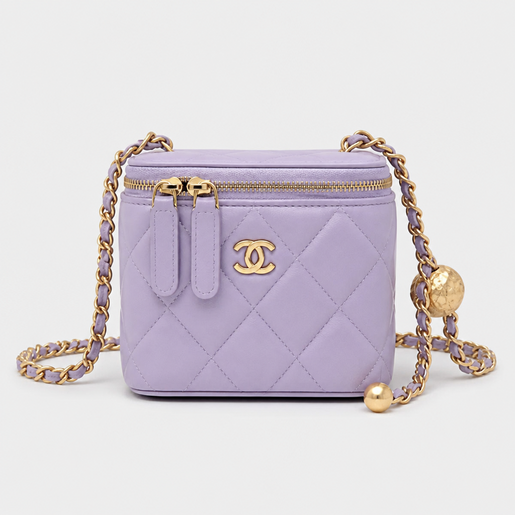 Quilted Vanity Case Crossbody — front 14 — Lavender 11 cm — Chain Strap Only