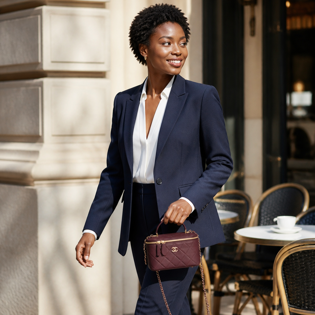 Quilted Vanity Case Crossbody — model b lifestyle — Burgundy 18 cm — Top Handle