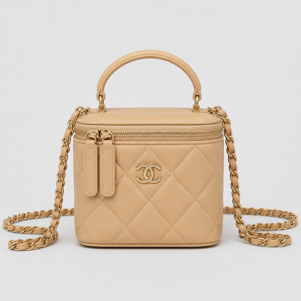 Quilted Leather Vanity Crossbody — front 02 — Apricot 11 cm — Top Handle