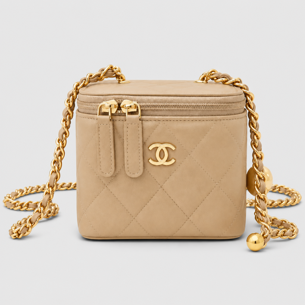 Quilted Leather Vanity Crossbody — front 04 — Apricot 11 cm — Chain Strap Only