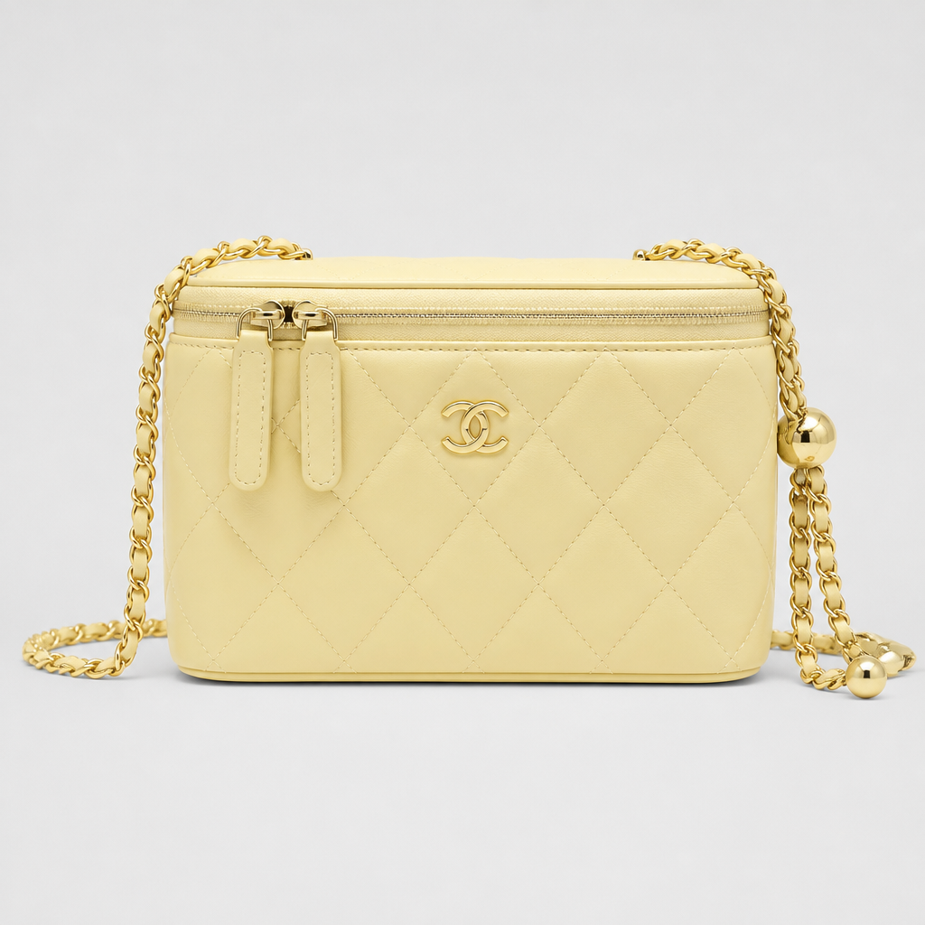 Quilted Leather Vanity Crossbody — front 05 — Yellow 18 cm — Chain Strap Only