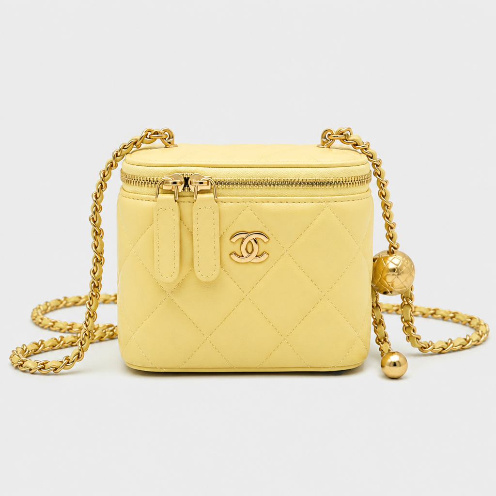 Quilted Leather Vanity Crossbody — front 06 — Yellow 11 cm — Chain Strap Only