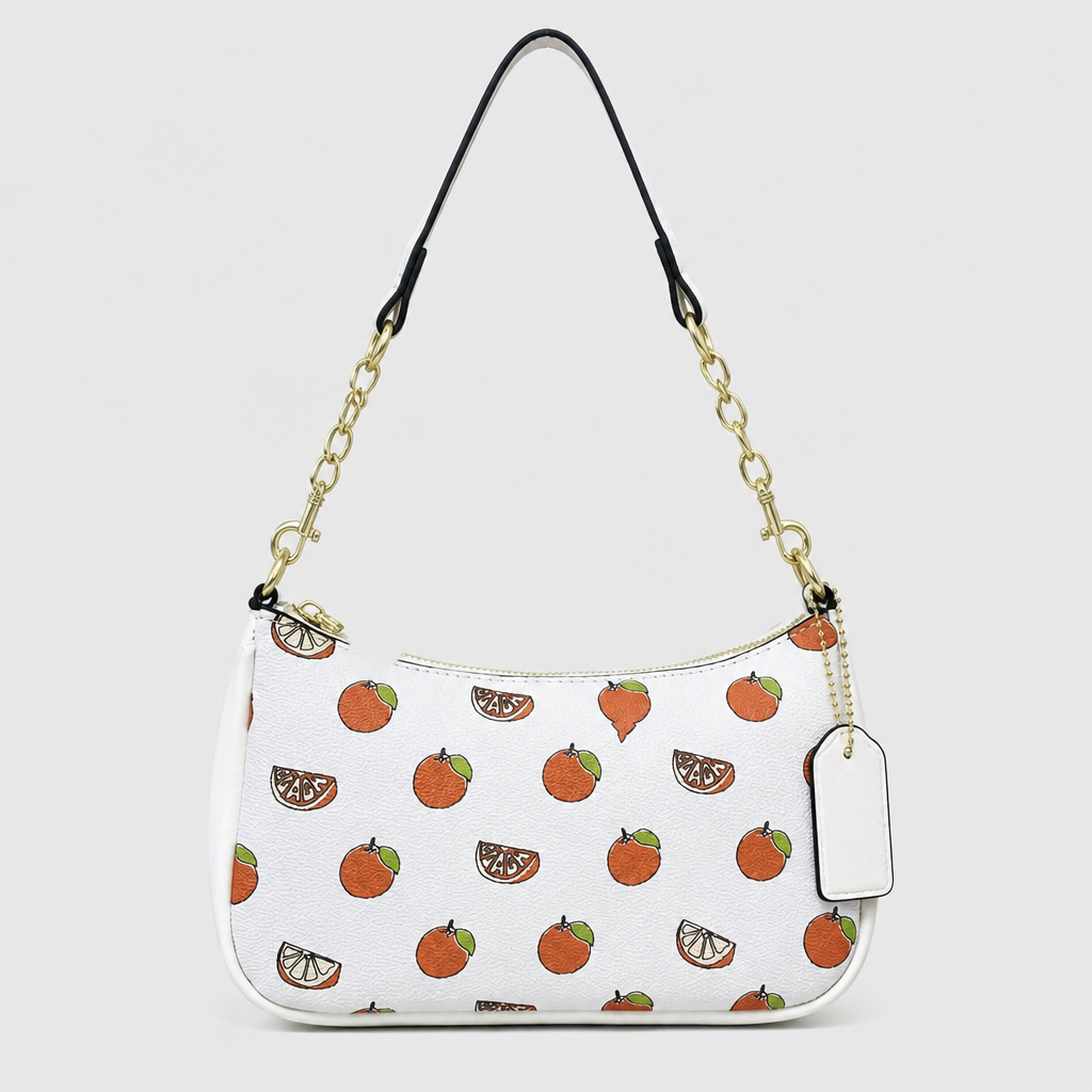 JT Sunday SOP Oct13 | Women's Fashion Chain Underarm Shoulder Bag | front-006 | White Fruit Print