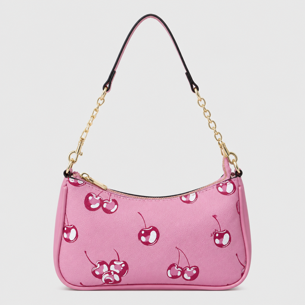 JT Sunday SOP Oct13 | Women's Fashion Chain Underarm Shoulder Bag | front-007 | Pink Cherry Print