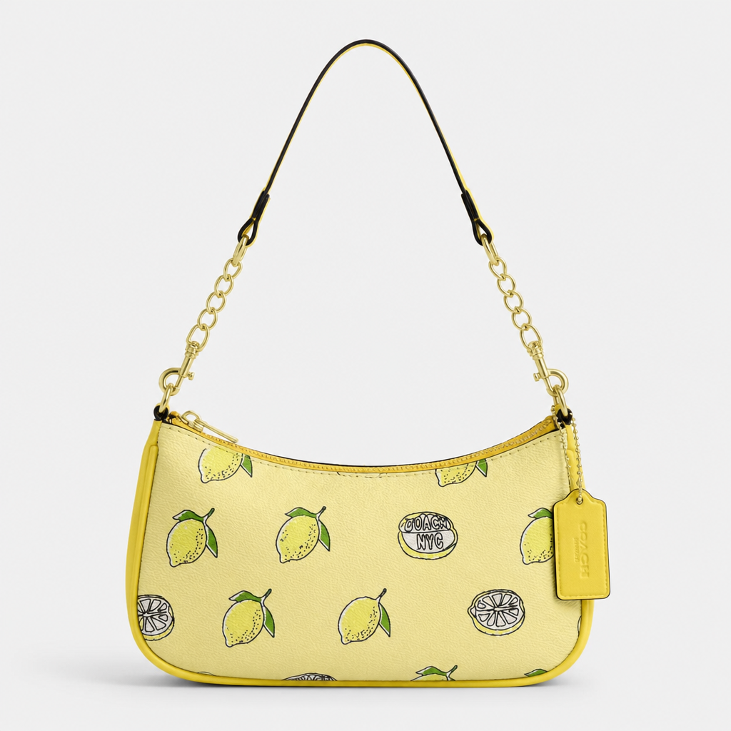JT Sunday SOP Oct13 | Women's Fashion Chain Underarm Shoulder Bag | front-010 | Yellow Fruit Print