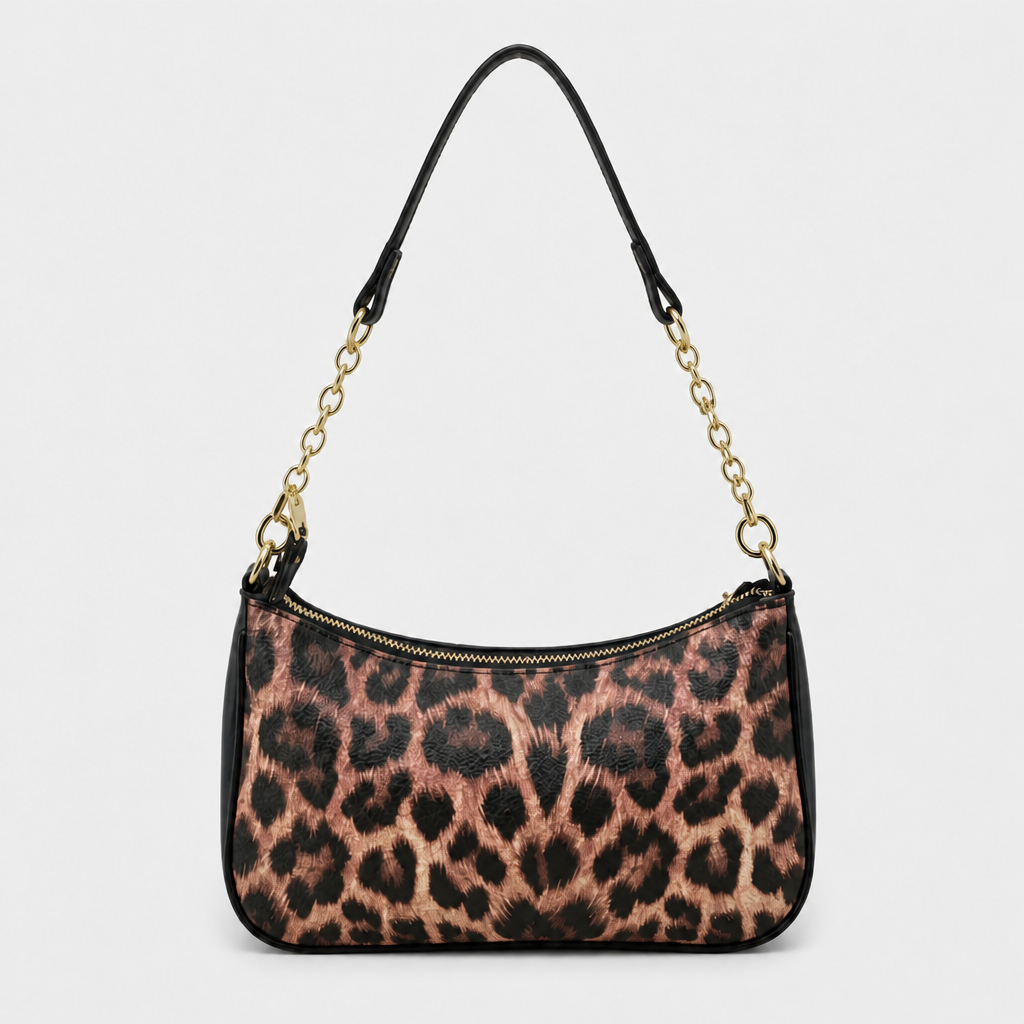 JT Sunday SOP Oct13 | Women's Fashion Chain Underarm Shoulder Bag | front-016 | Brown Leopard Print | Logo corrected Oct13