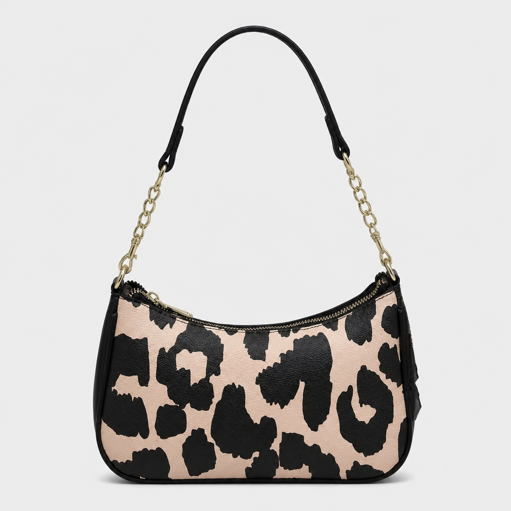 JT Sunday SOP Oct13 | Women's Fashion Chain Underarm Shoulder Bag | front-017 | Beige Leopard Print