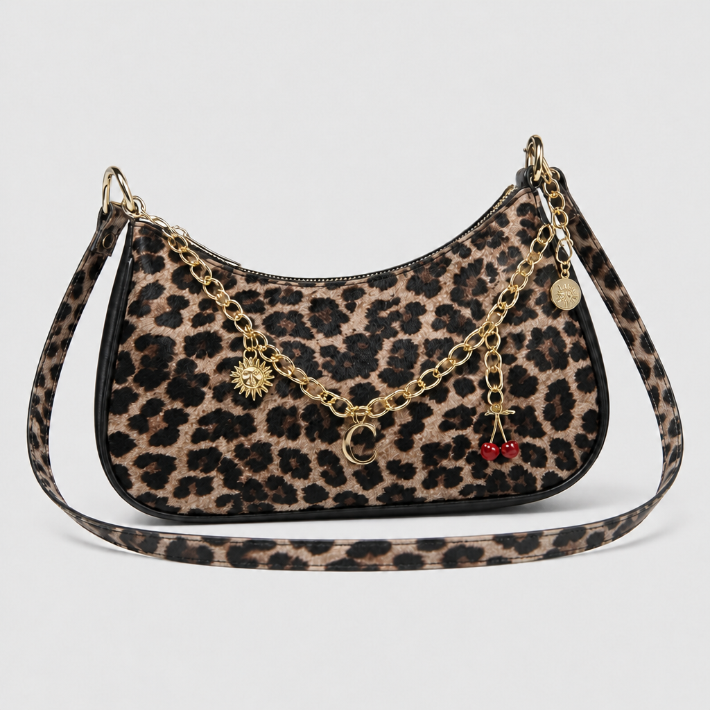 JT Sunday SOP Oct13 | Women's Letter Print Crescent Crossbody Shoulder Bag | front-002 | Leopard Print | Logo corrected Oct13