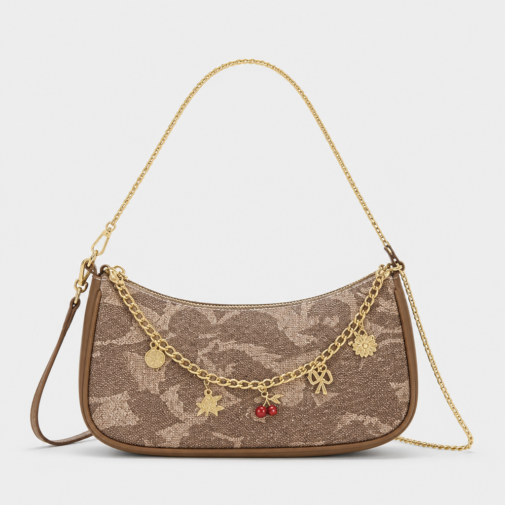 JT Sunday SOP Oct13 | Women's Letter Print Crescent Crossbody Shoulder Bag | front-003 | Dark Khaki