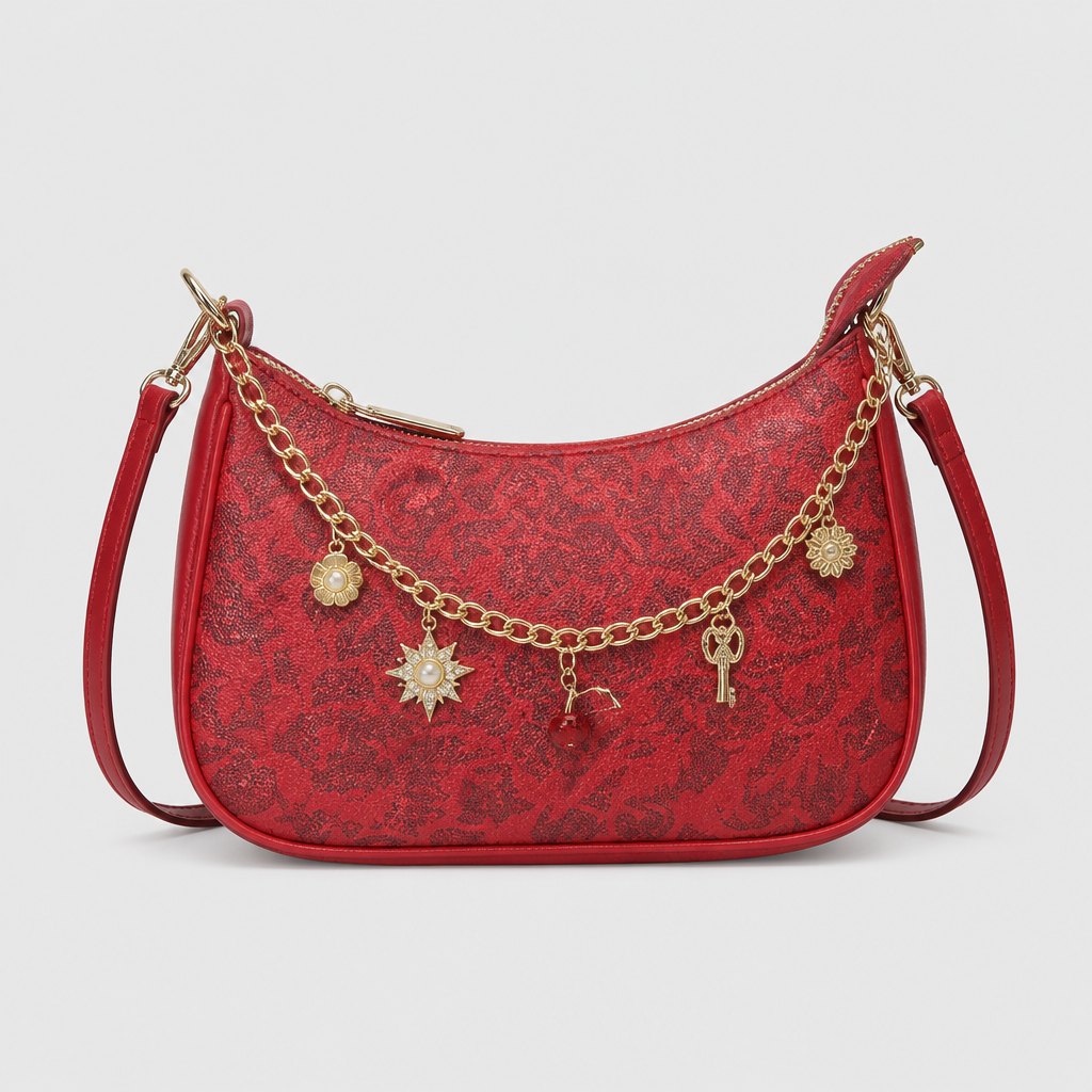 JT Sunday SOP Oct13 | Women's Letter Print Crescent Crossbody Shoulder Bag | front-007 | Red
