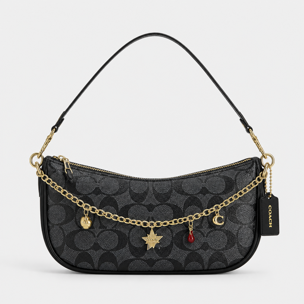 JT Sunday SOP Oct13 | Women's Letter Print Crescent Crossbody Shoulder Bag | front-008 | Black C Print