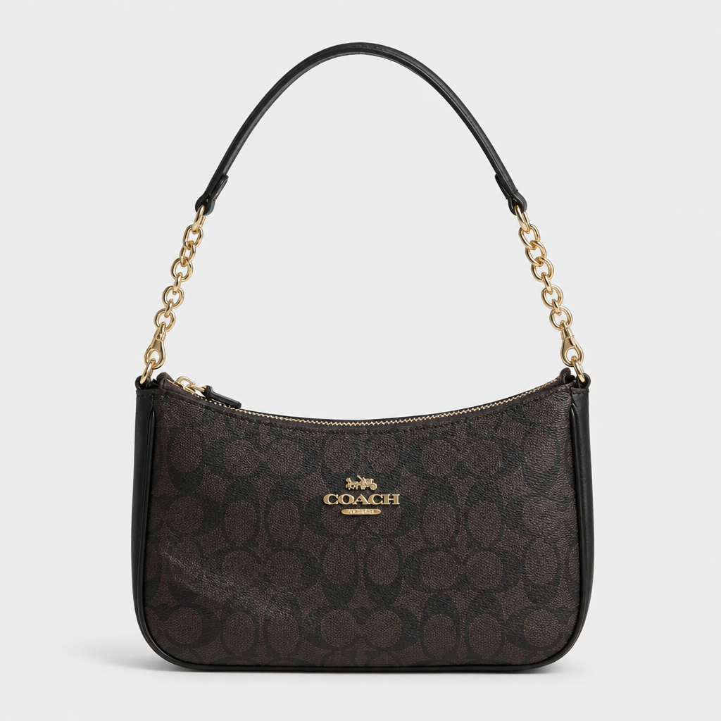 JT Sunday SOP Oct13 | Women's Classic Underarm One-Shoulder Bag | front-006 | Black Monogram — Gold Hardware