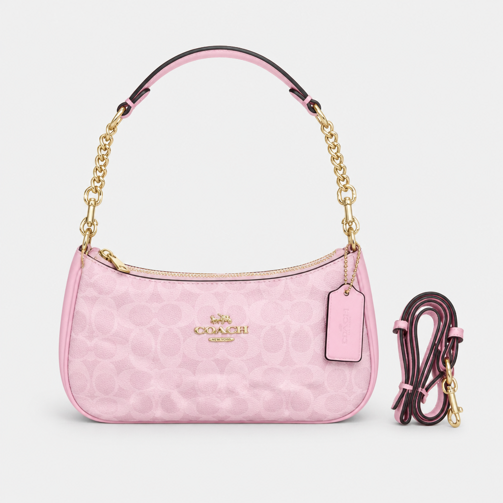 JT Sunday SOP Oct13 | Women's Classic Underarm One-Shoulder Bag | front-018 | Pink Small Signature Pattern