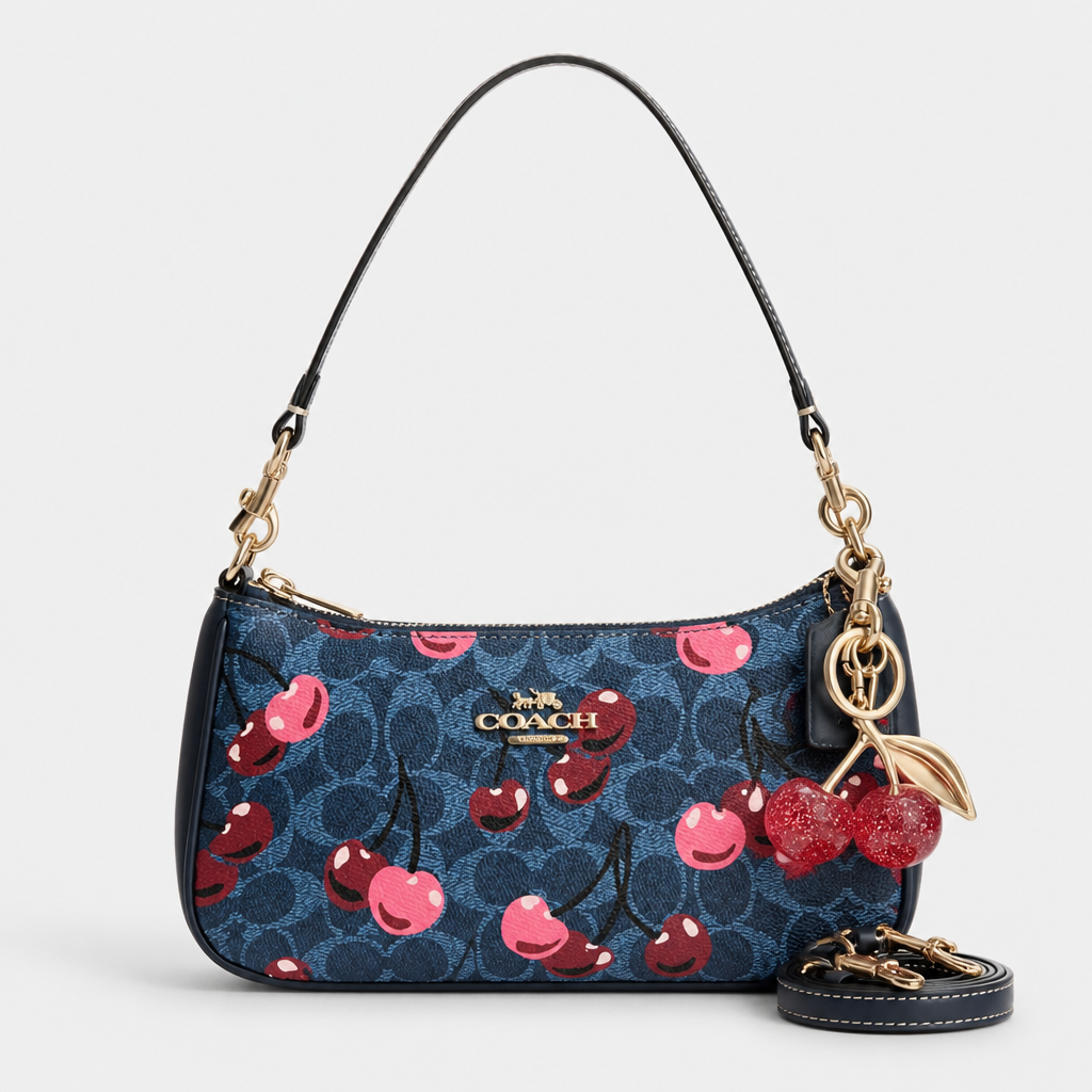 JT Sunday SOP Oct13 | Women's Classic Underarm One-Shoulder Bag | front-023 | Blue Cherry Print