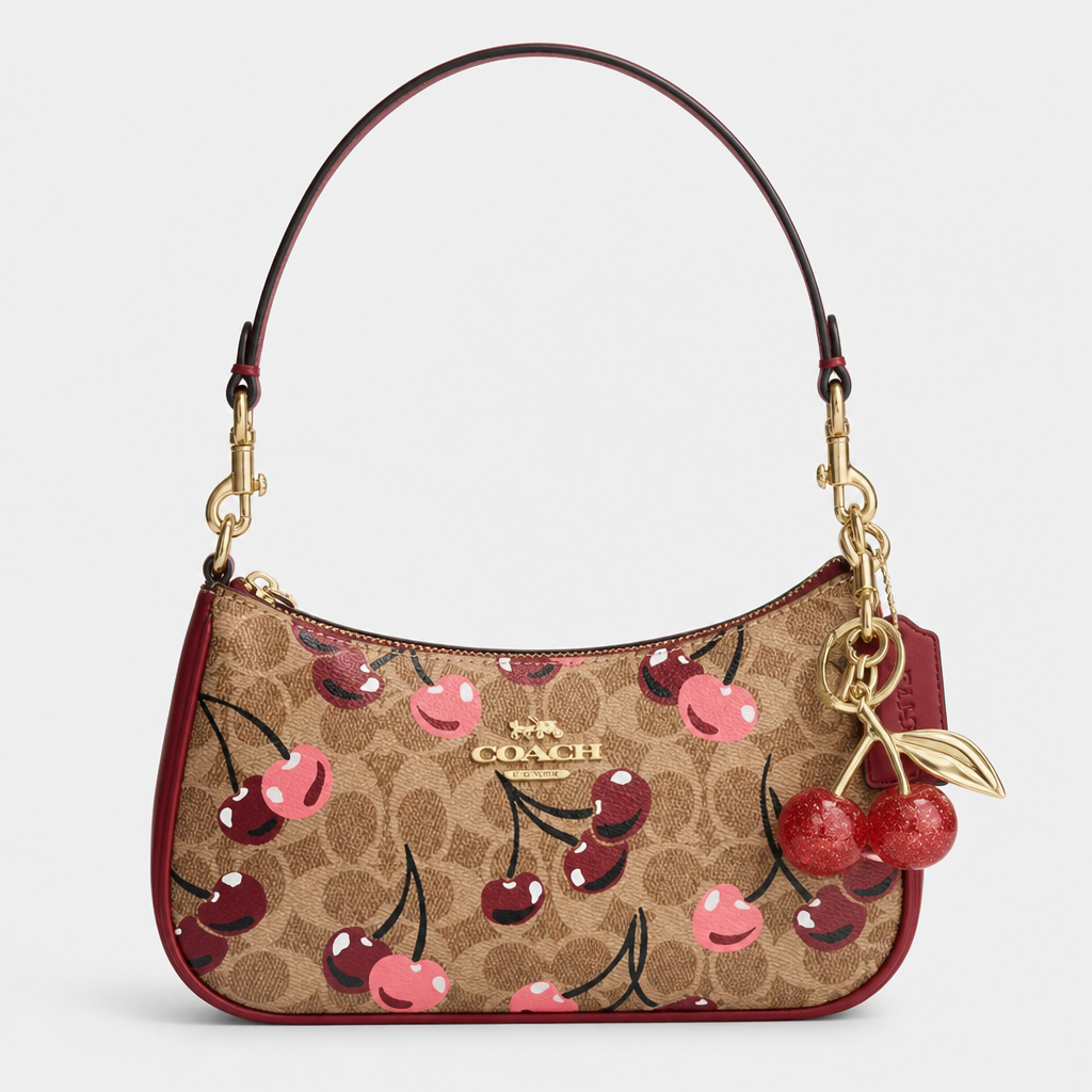 JT Sunday SOP Oct13 | Women's Classic Underarm One-Shoulder Bag | front-024 | Burgundy Cherry Print
