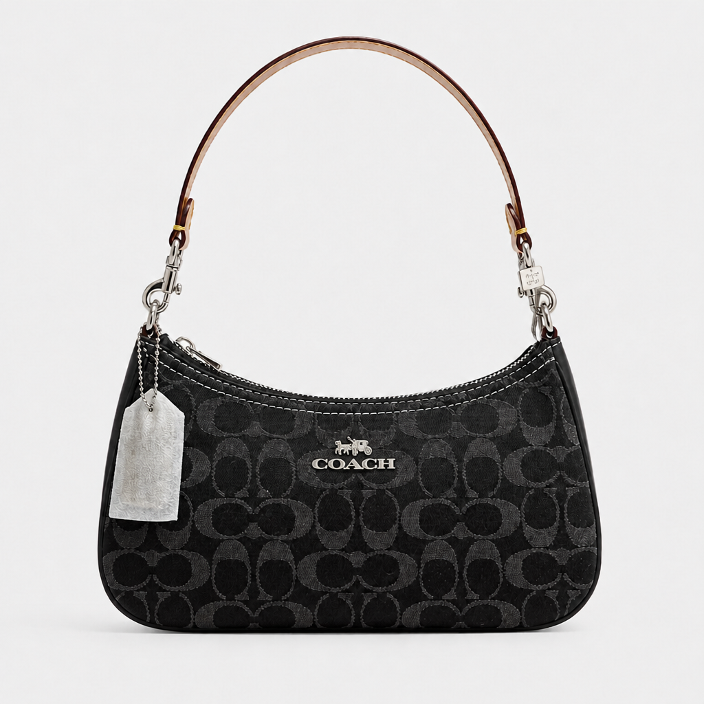 JT Sunday SOP Oct13 | Women's Classic Underarm One-Shoulder Bag | front-031 | Black Monogram — Silver Hardware | Logo corrected Oct13