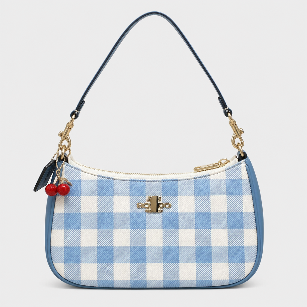JT Sunday SOP Oct13 | Women's Classic Underarm One-Shoulder Bag | front-036 | Blue and White Gingham