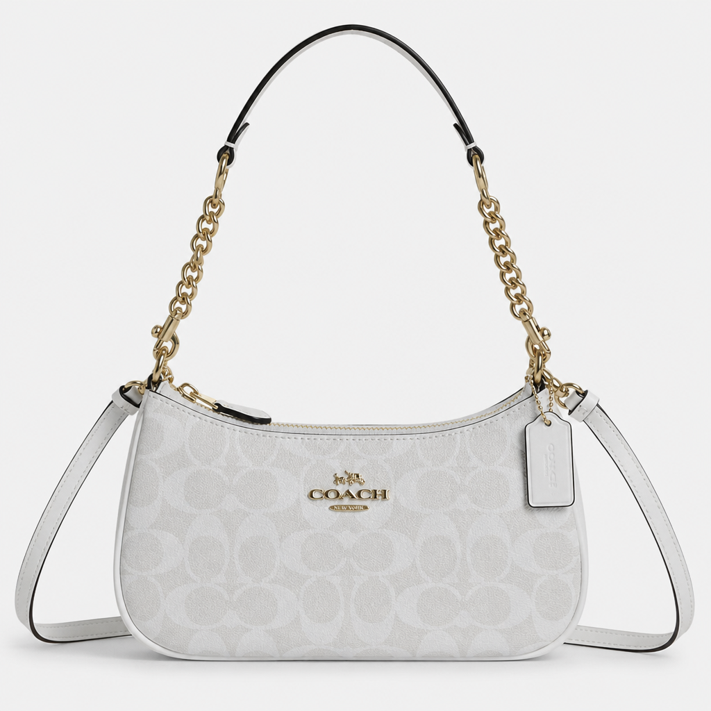 JT Sunday SOP Oct13 | Women's Teri Classic Chain Underarm Shoulder Bag | front-001 | Pale Gray Circle Print
