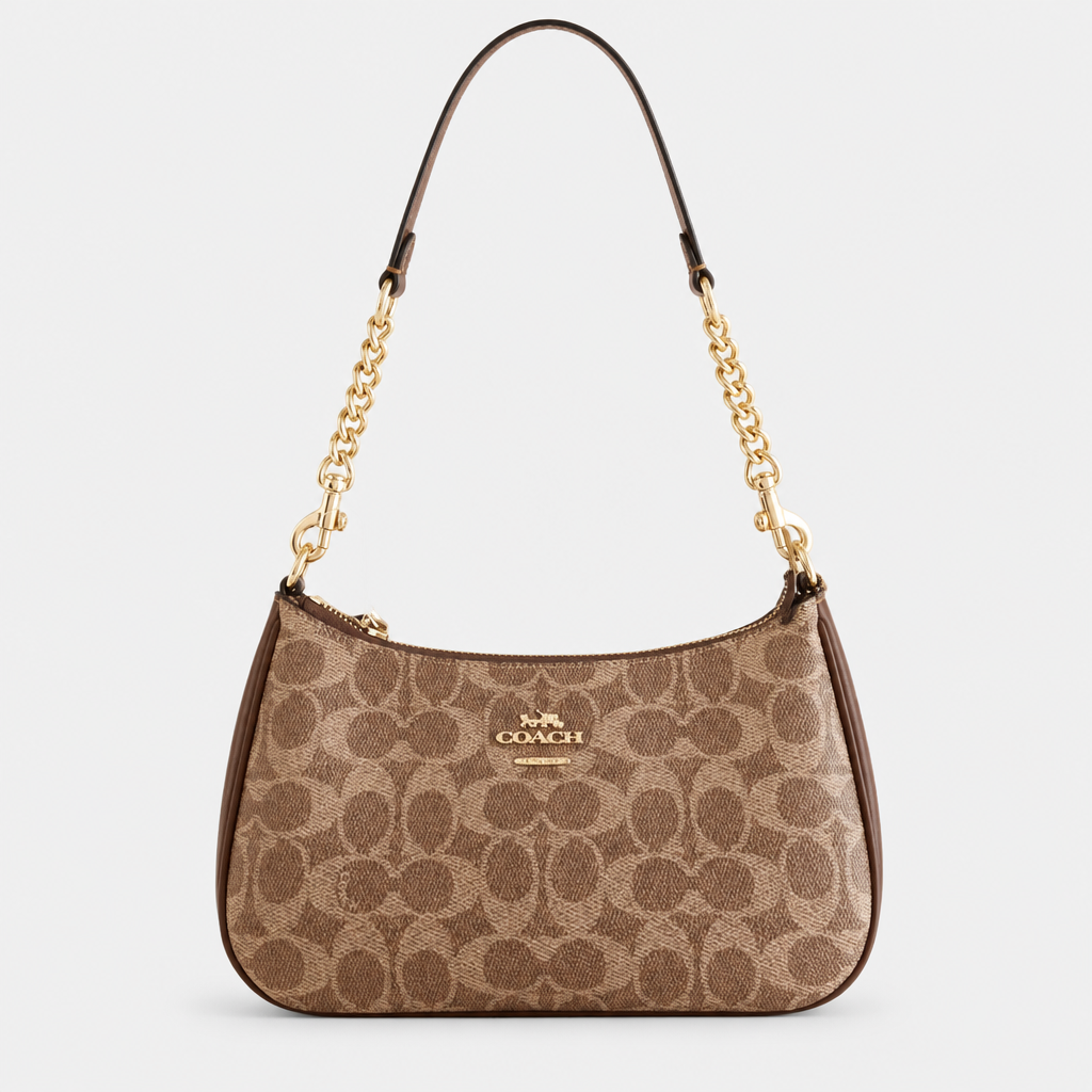 JT Sunday SOP Oct13 | Women's Teri Classic Chain Underarm Shoulder Bag | front-004 | Tan Circle Print