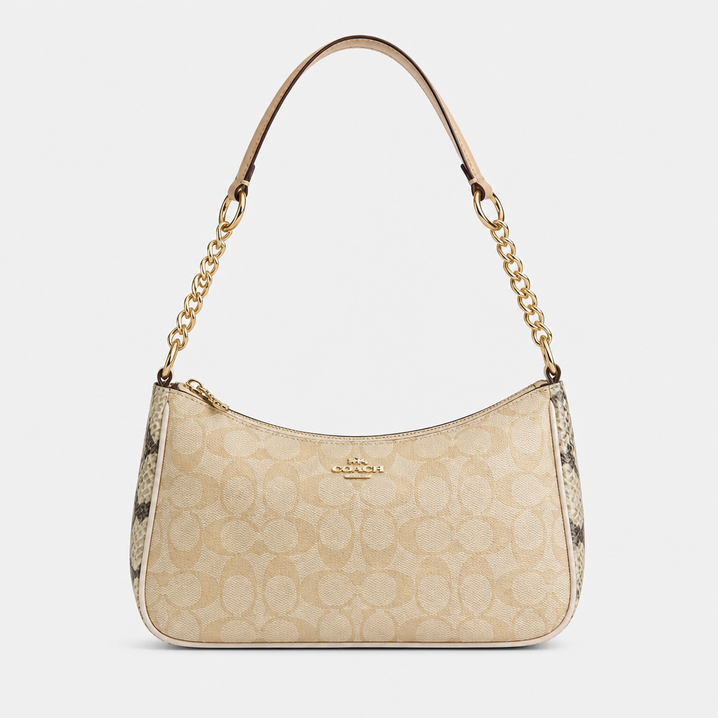 JT Sunday SOP Oct13 | Women's Teri Classic Chain Underarm Shoulder Bag | front-007 | Khaki Textured