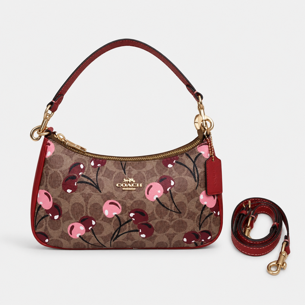JT Sunday SOP Oct13 | Women's Teri Classic Chain Underarm Shoulder Bag | front-010 | Burgundy Cherry Print
