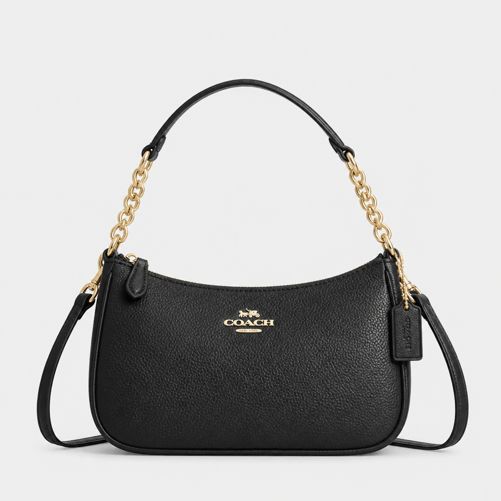 JT Sunday SOP Oct13 | Women's Teri Classic Chain Underarm Shoulder Bag | front-013 | Black Pebble Texture