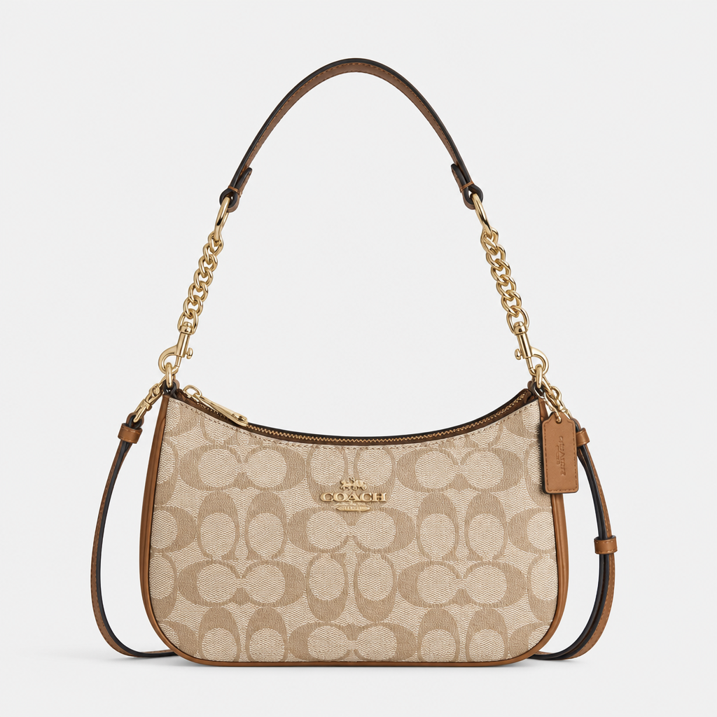 JT Sunday SOP Oct13 | Women's Teri Classic Chain Underarm Shoulder Bag | front-015 | Light Beige Circle Print