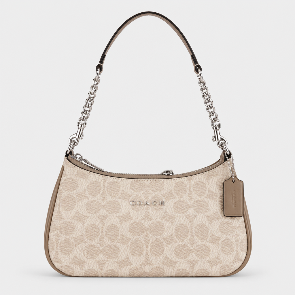 JT Sunday SOP Oct13 | Women's Teri Classic Chain Underarm Shoulder Bag | front-016 | Cream Circle Print