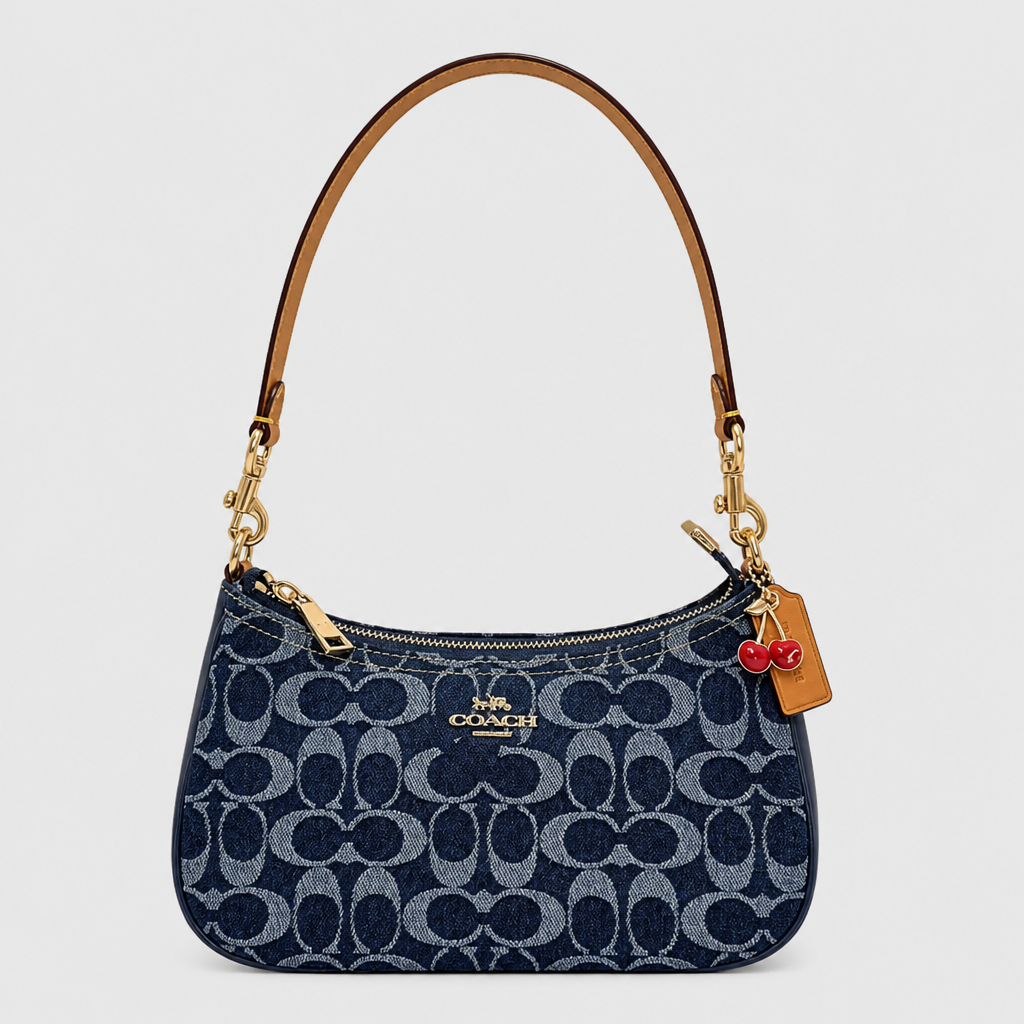 JT Sunday SOP Oct13 | Women's Teri Classic Chain Underarm Shoulder Bag | front-017 | Dark Blue Circle Print