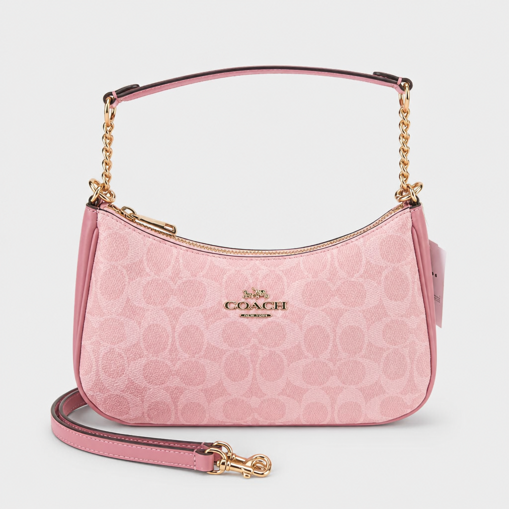JT Sunday SOP Oct13 | Women's Teri Classic Chain Underarm Shoulder Bag | front-021 | Pink Small Circle Print