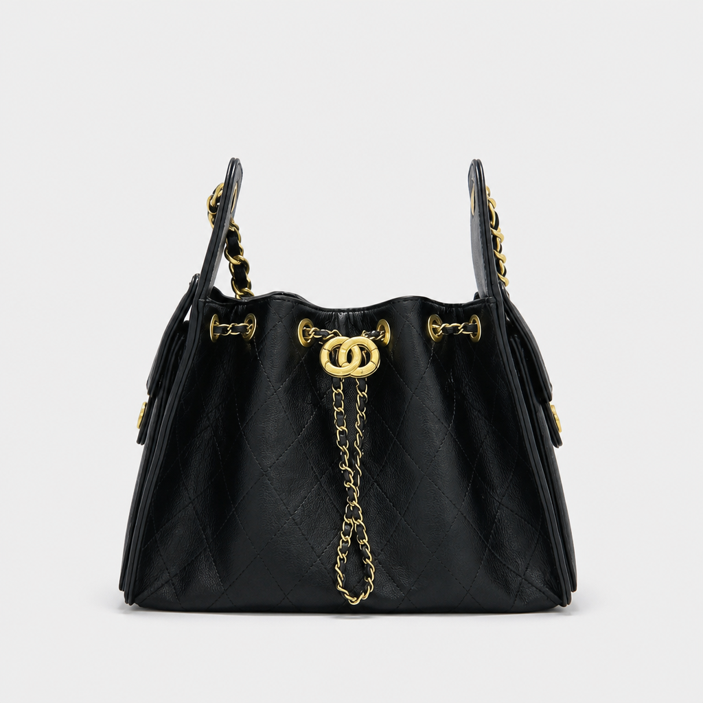 JT Sunday SOP Oct13 | Women's Diamond Quilted Chain Underarm Shoulder Bag | front-006 | Black — Large