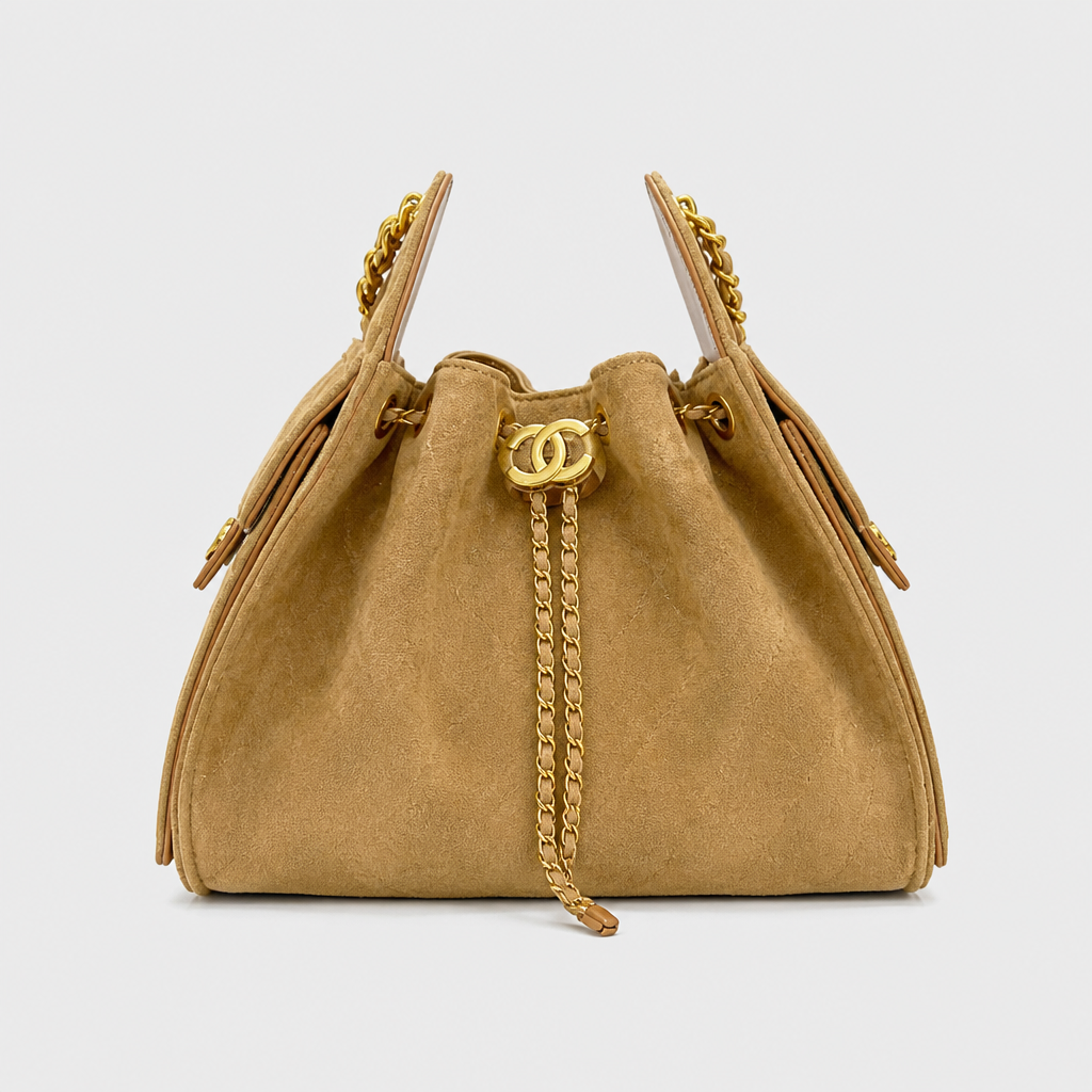 JT Sunday SOP Oct13 | Women's Diamond Quilted Chain Underarm Shoulder Bag | front-014 | Suede Khaki — Large