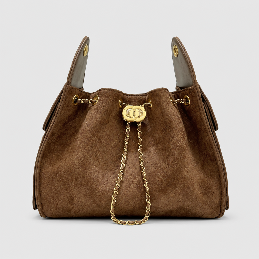 JT Sunday SOP Oct13 | Women's Diamond Quilted Chain Underarm Shoulder Bag | front-016 | Suede Brown — Large