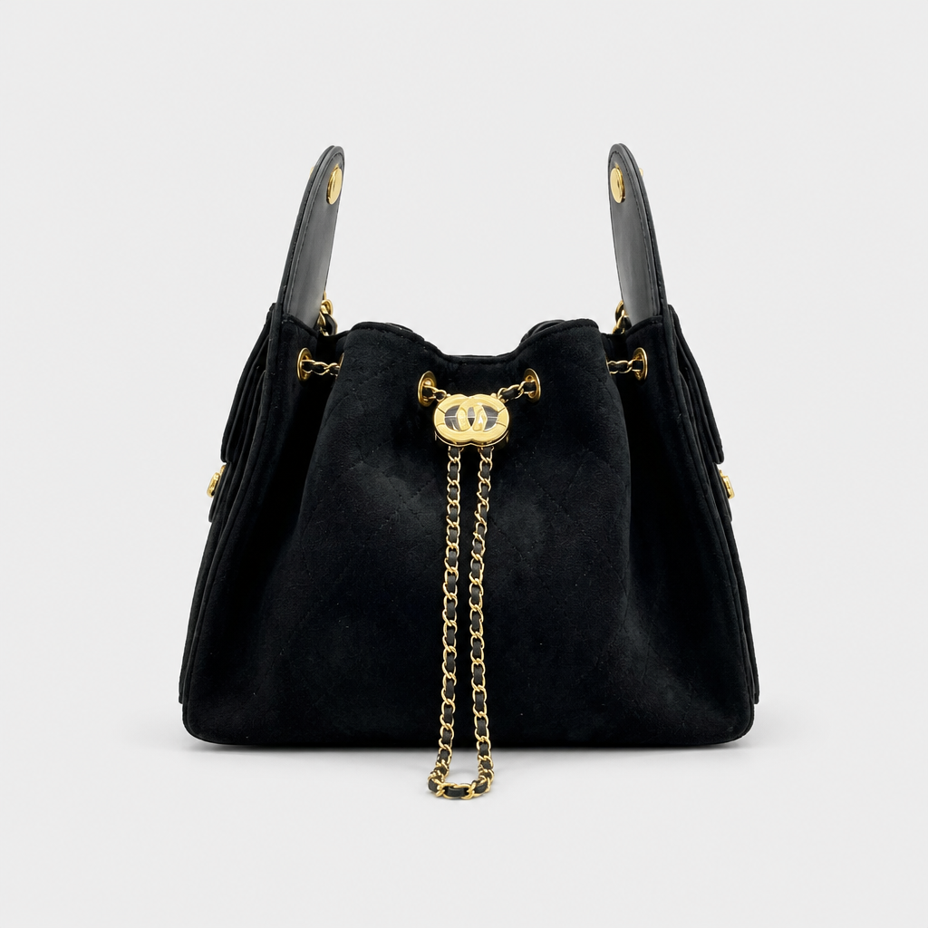 JT Sunday SOP Oct13 | Women's Diamond Quilted Chain Underarm Shoulder Bag | front-017 | Suede Black — Large
