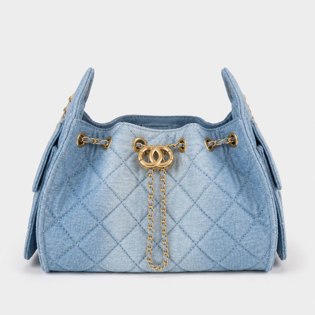 JT Sunday SOP Oct13 | Women's Diamond Quilted Chain Underarm Shoulder Bag | front-021 | Light Denim Blue — Small