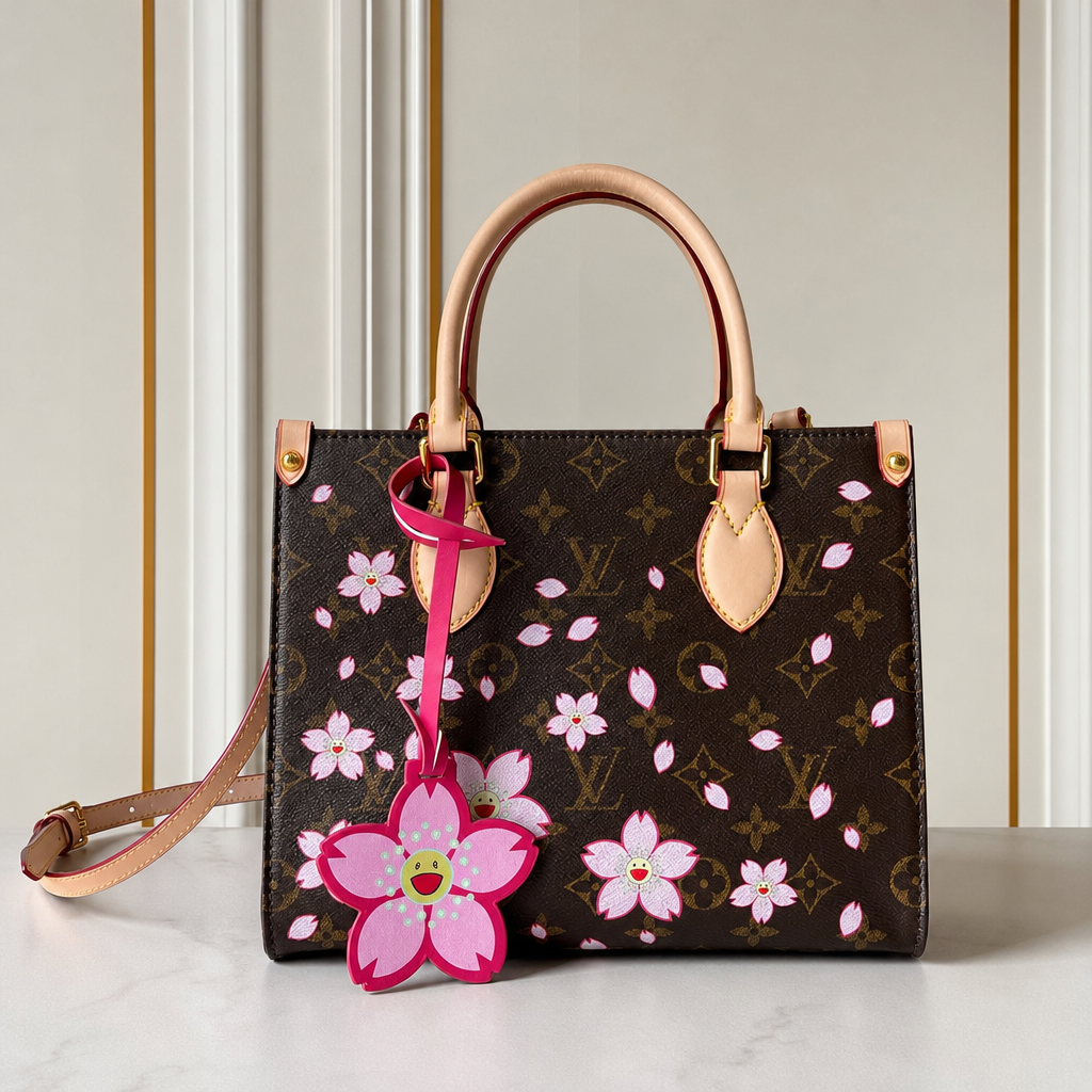 Floral Monogram Top-Handle Bag — detail
